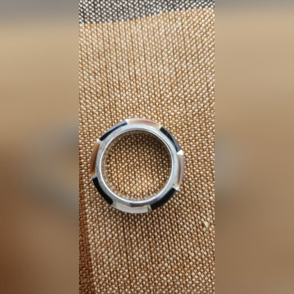 Vintage | 925 Sterling Silver Ring | Onyx | Mother of Pearl | Pink Mussell Shell